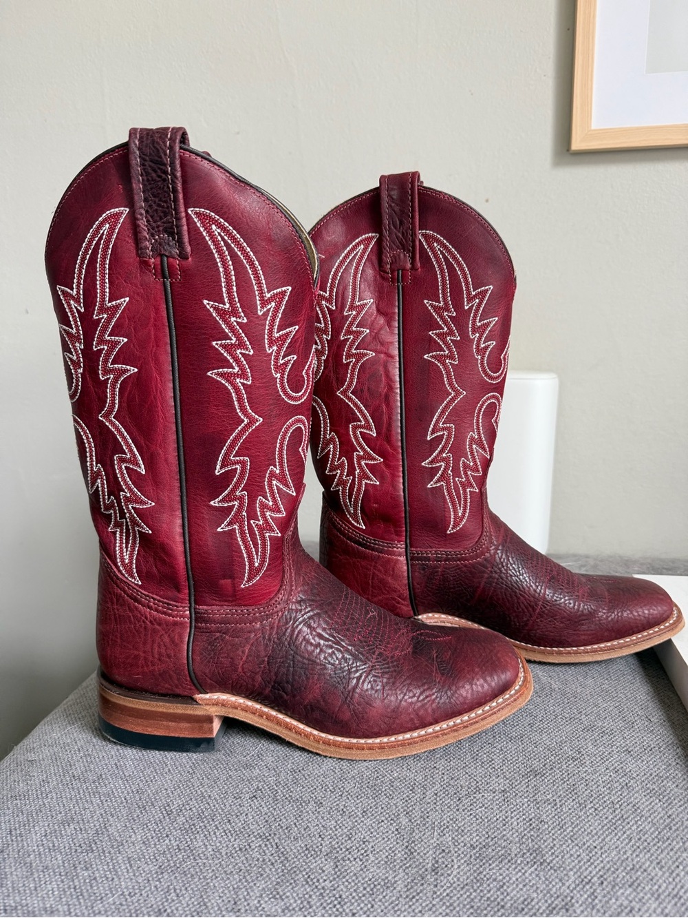 Brahma Red Leather Cowboy Boots